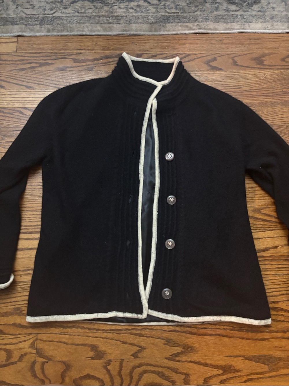 Tally Ho Black Knit Button Jacket with Cream Trim